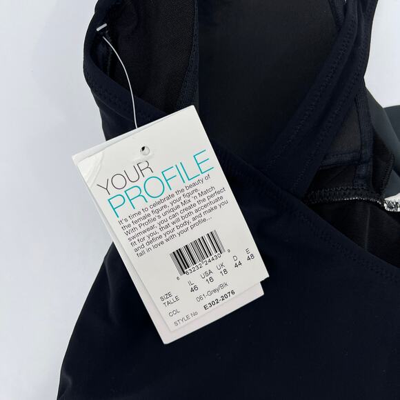 PROFILE BY GOTTEX Lets Twist One Piece Swimsuit Women 16 Black Gray V Neck Tank - Picture 12 of 16